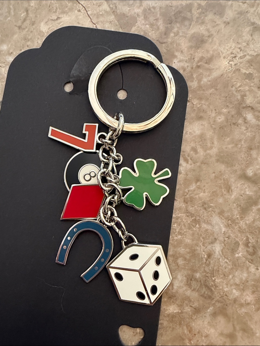 Coach Silver-Tone Lucky Charm Key Ring with Dice and Clover
